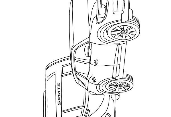 Line drawing of Ford pickup towing a Sprite camper trailer