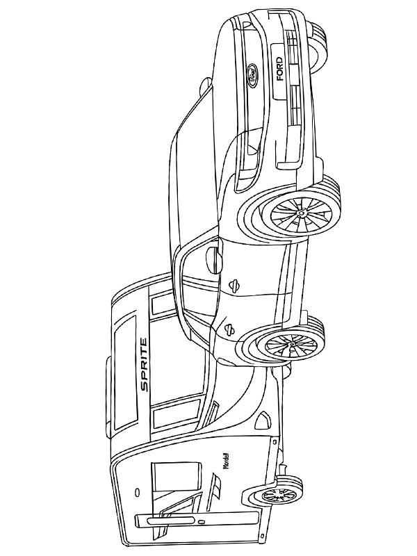 Line drawing of Ford pickup towing a Sprite camper trailer