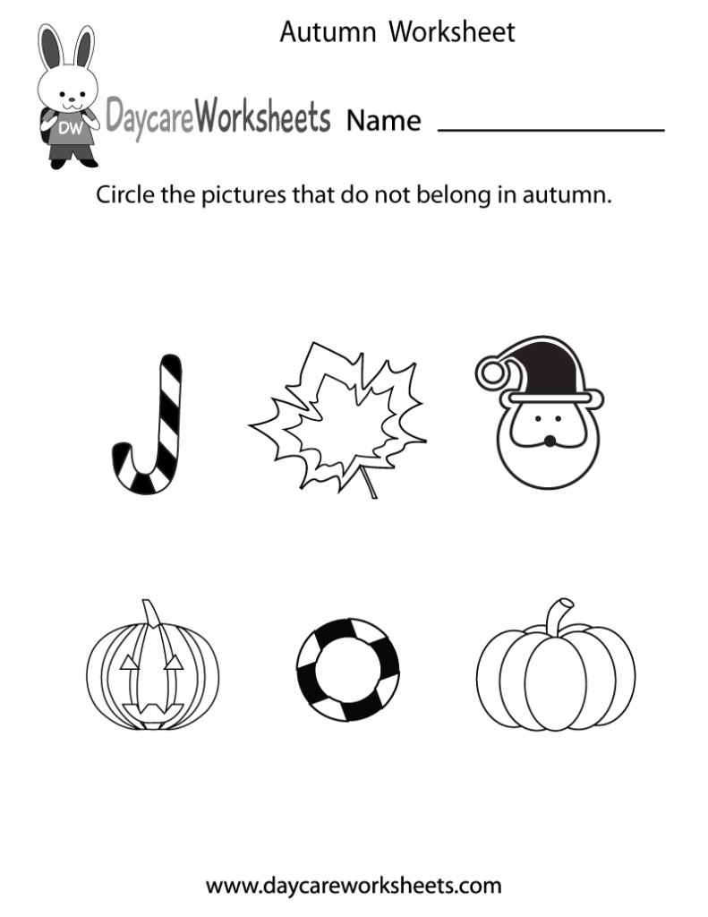 Autumn worksheet with six seasonal picture icons