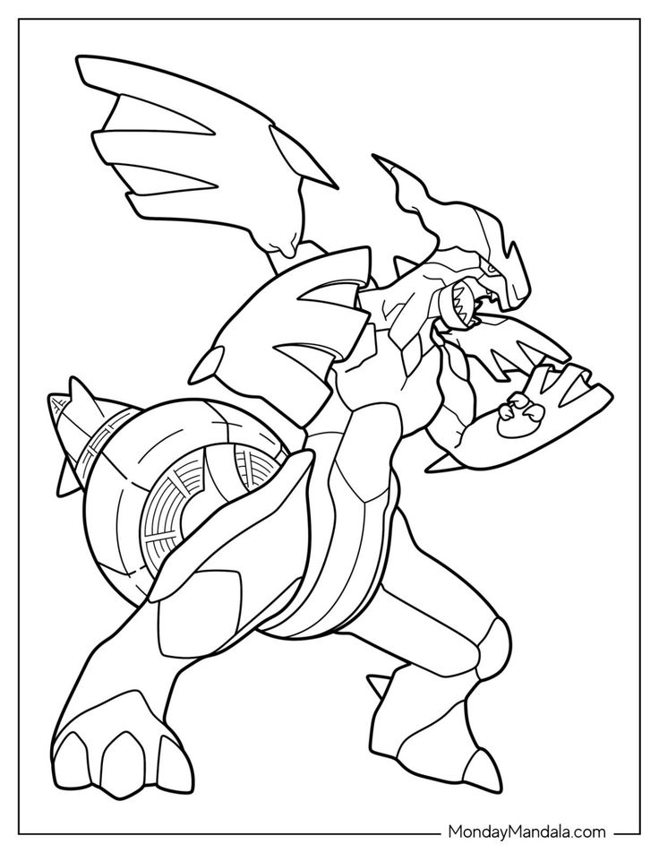 Black-and-white dragon character coloring page on white background