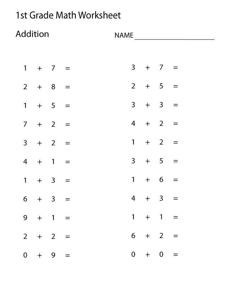 First grade math worksheet with addition problems