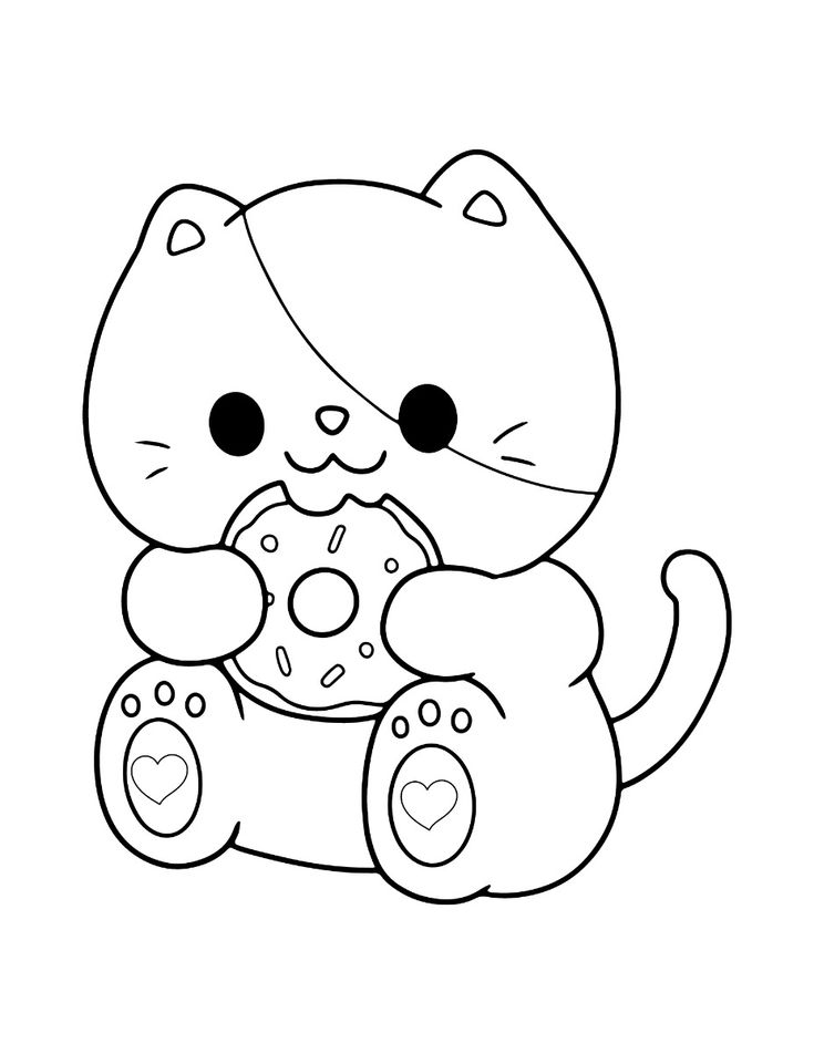 Cute cartoon cat holding a donut