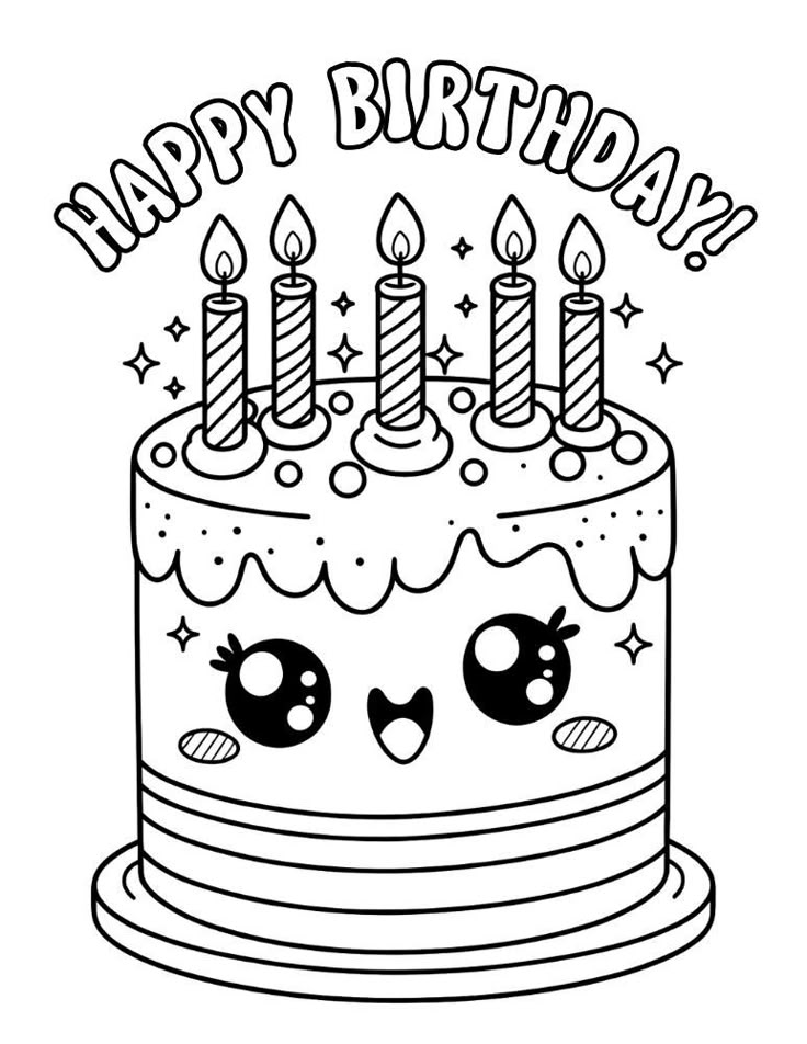 Cute birthday cake with candles and happy face