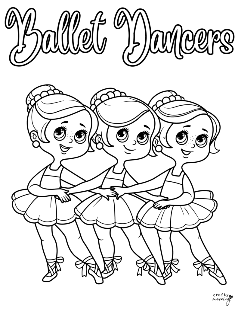Three cartoon ballerinas under “Ballet Dancers” title
