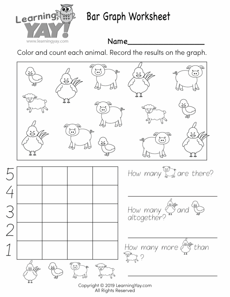 Bar Graph Worksheet with farm animals in frame