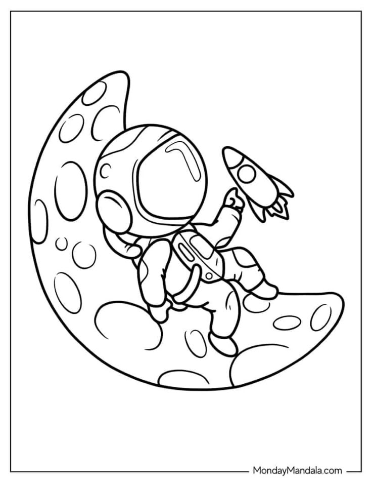 Cartoon astronaut sitting on a crescent moon