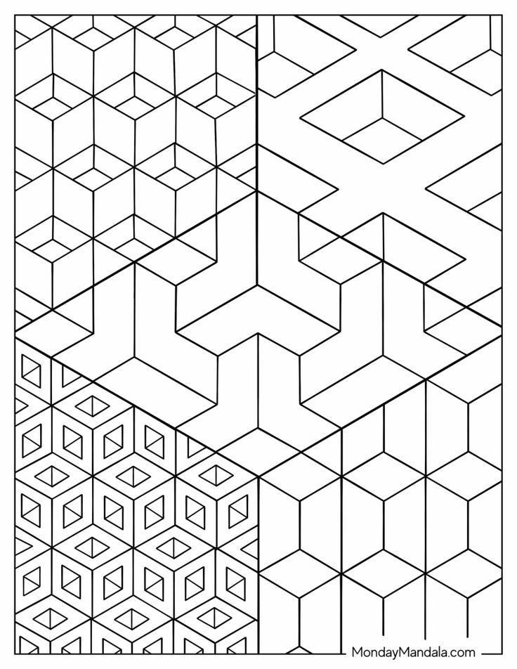 Black and white geometric cube pattern coloring page