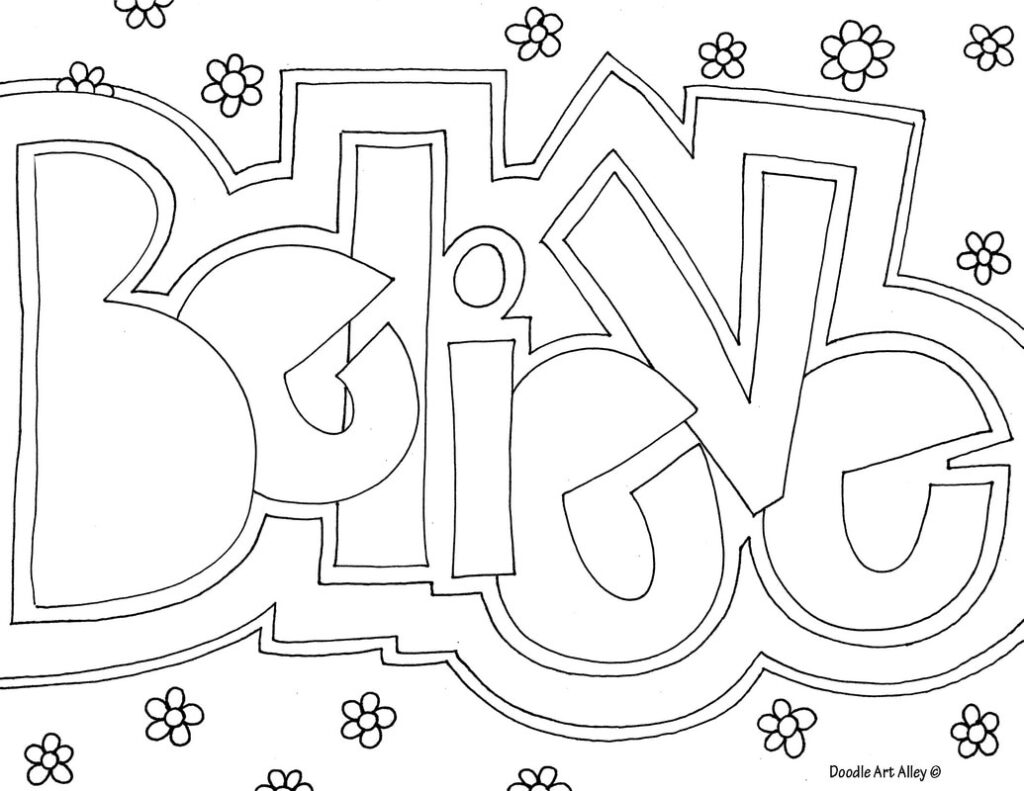 Doodle” word art with small flowers