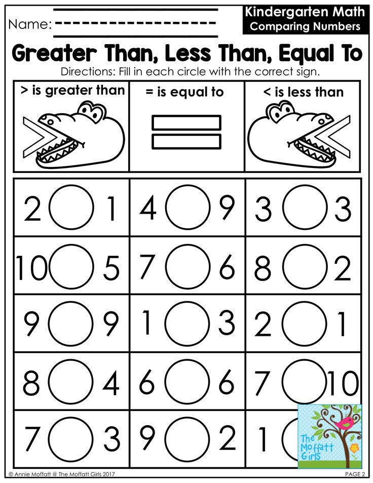 Kindergarten math worksheet comparing numbers with circles