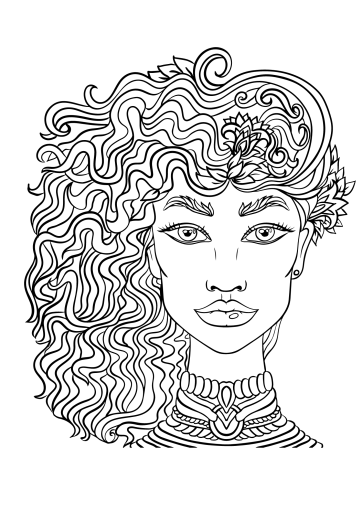 Black and white line drawing of a woman's face