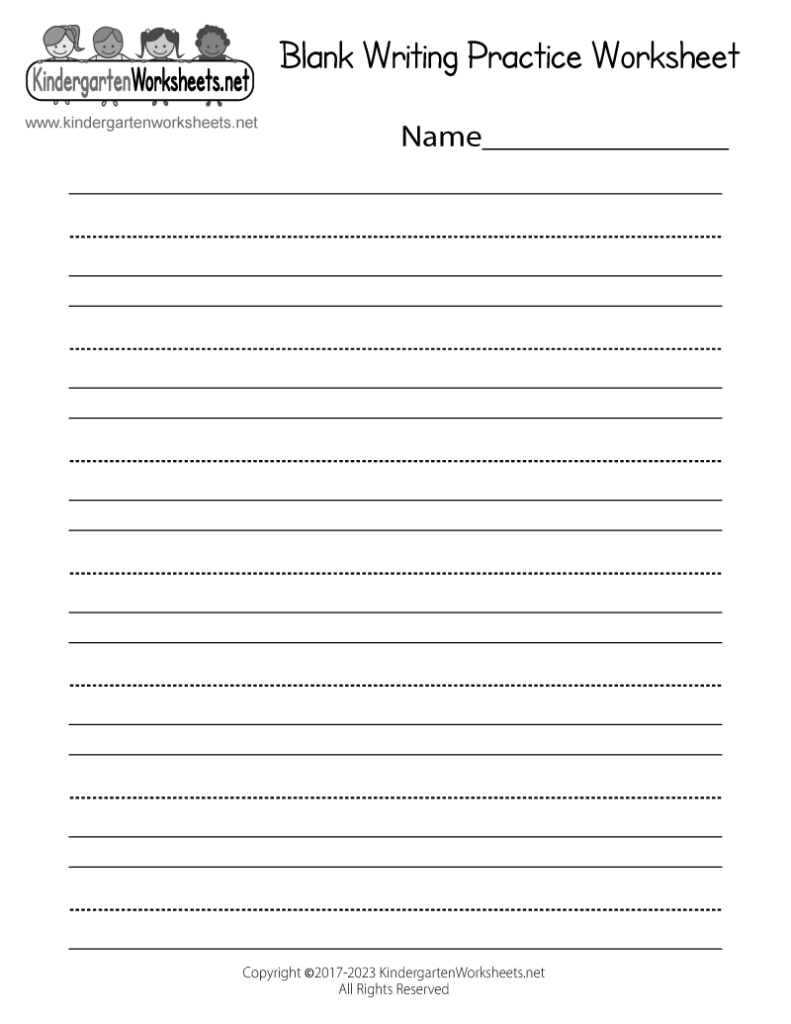 Blank writing practice worksheet with name line and ruled lines