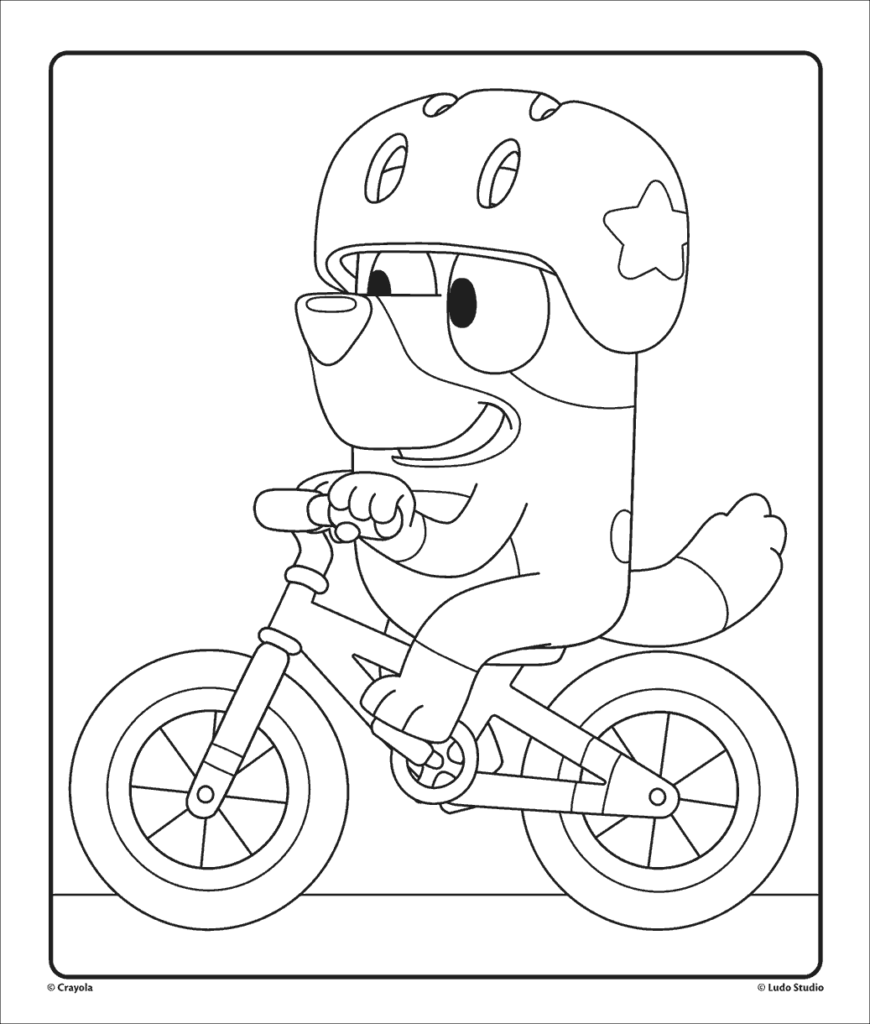 Cartoon dog wearing helmet riding a bicycle