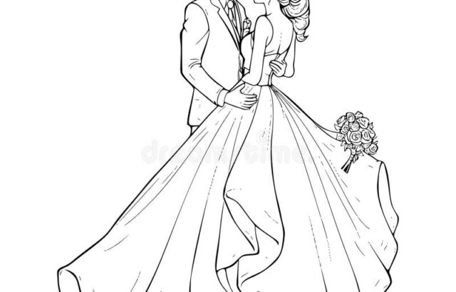 Bride and groom embracing in wedding attire
