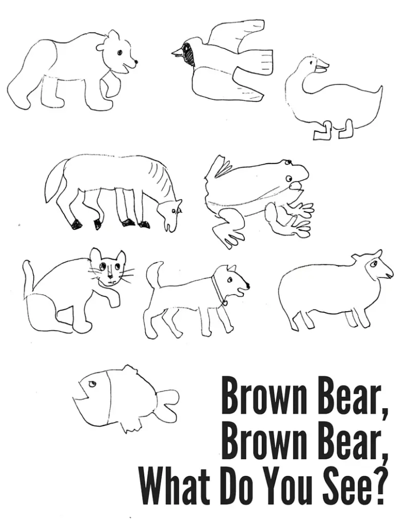 Animal drawings with Brown Bear, Brown Bear text