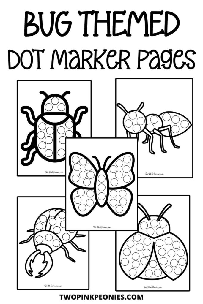 Bug-themed dot marker pages with insect drawings