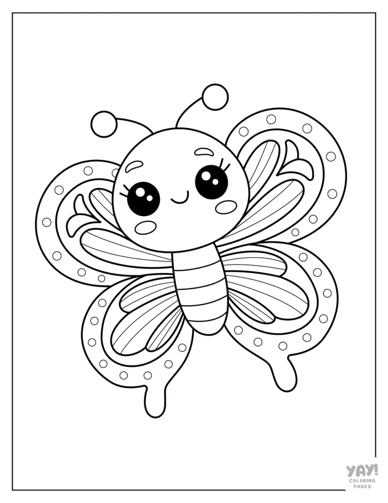 Cute butterfly coloring page with smiling face
