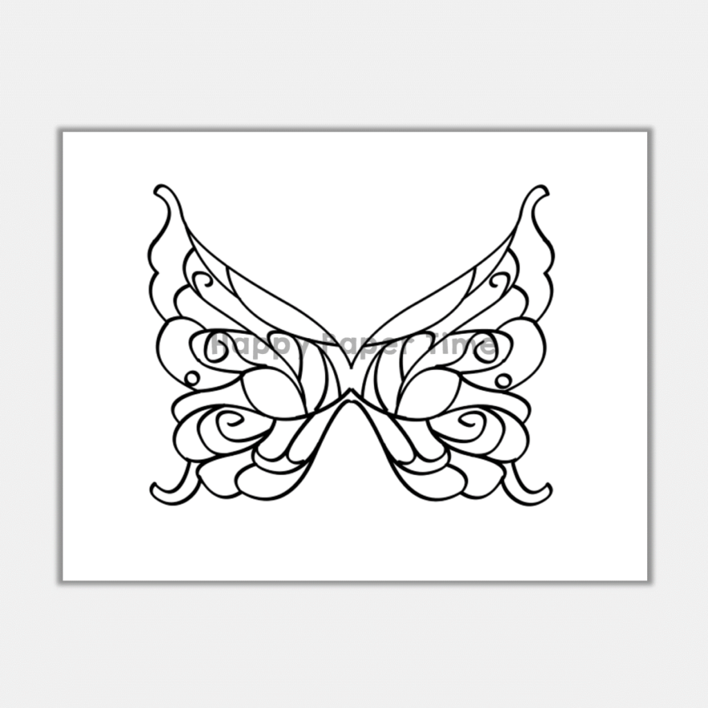 Black-and-white ornate butterfly outline on white background