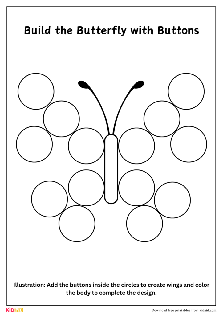 Butterfly button worksheet with circles and instructions