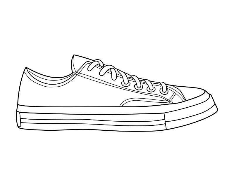 Black outline drawing of a sneaker on white background
