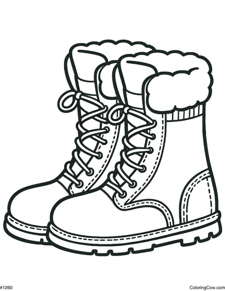 Black-and-white line drawing of winter boots