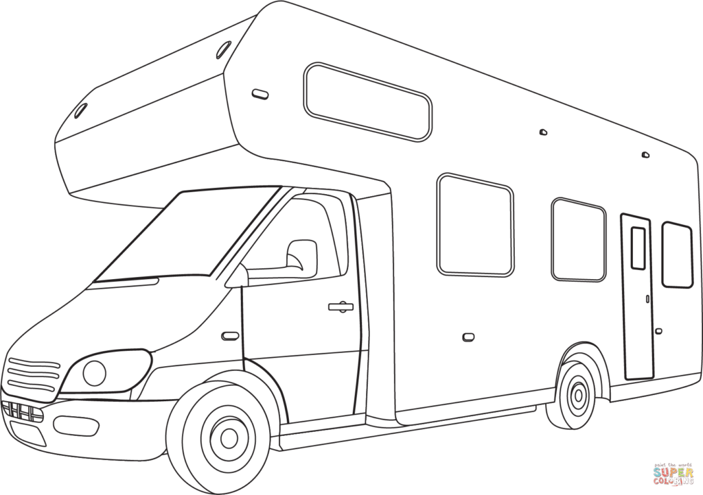 Black-and-white outline of a motorhome side view