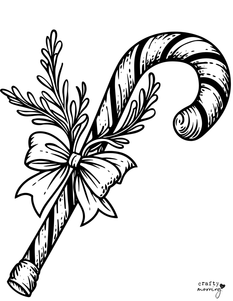 Black-and-white candy cane with bow and pine sprig