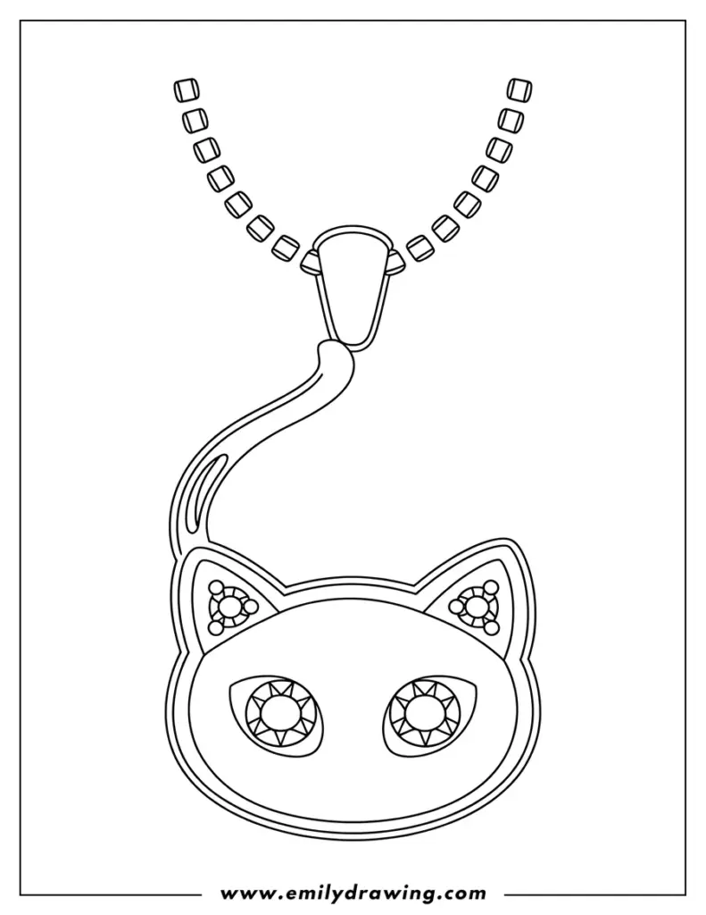 Cat face pendant necklace drawing on white background