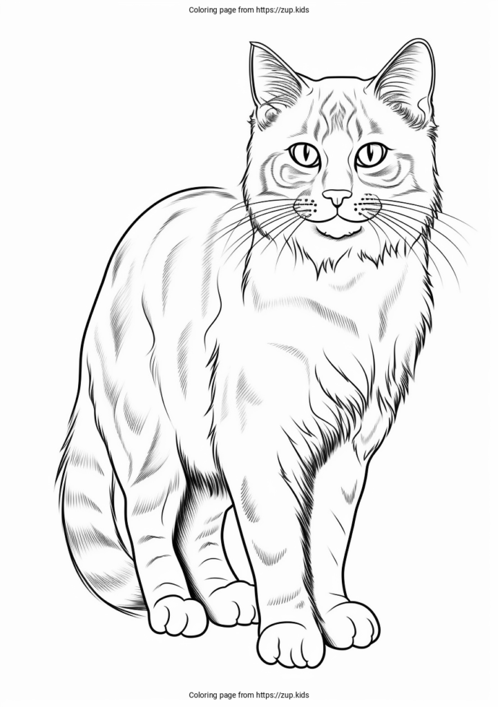 Line drawing of a sitting cat on white background