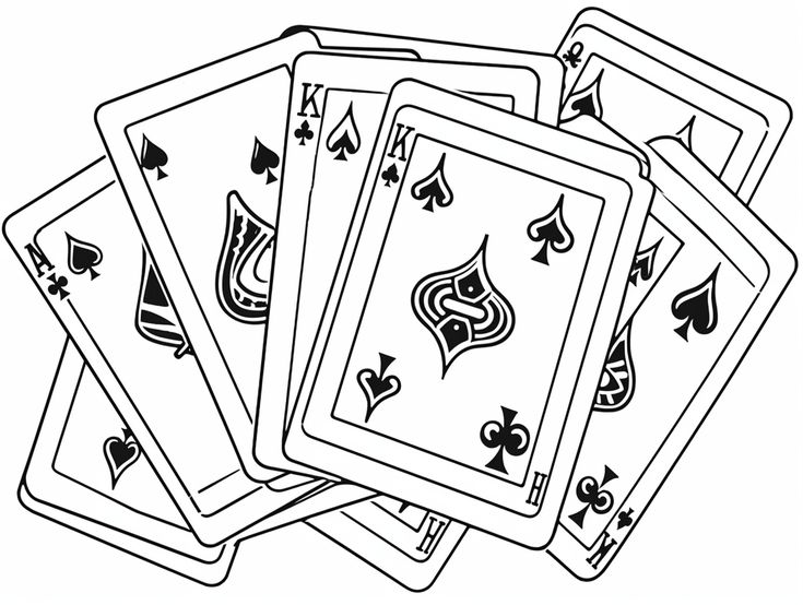 Stack of overlapping playing cards on white background