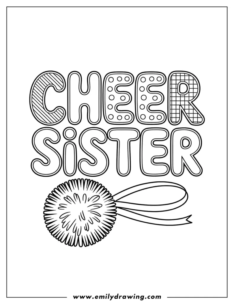 Cheer sister text with pom-pom illustration