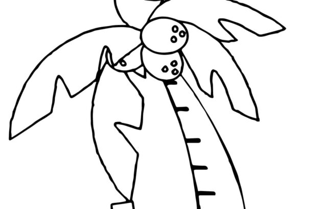 Alphabet coloring page with palm tree and letters a, b, c