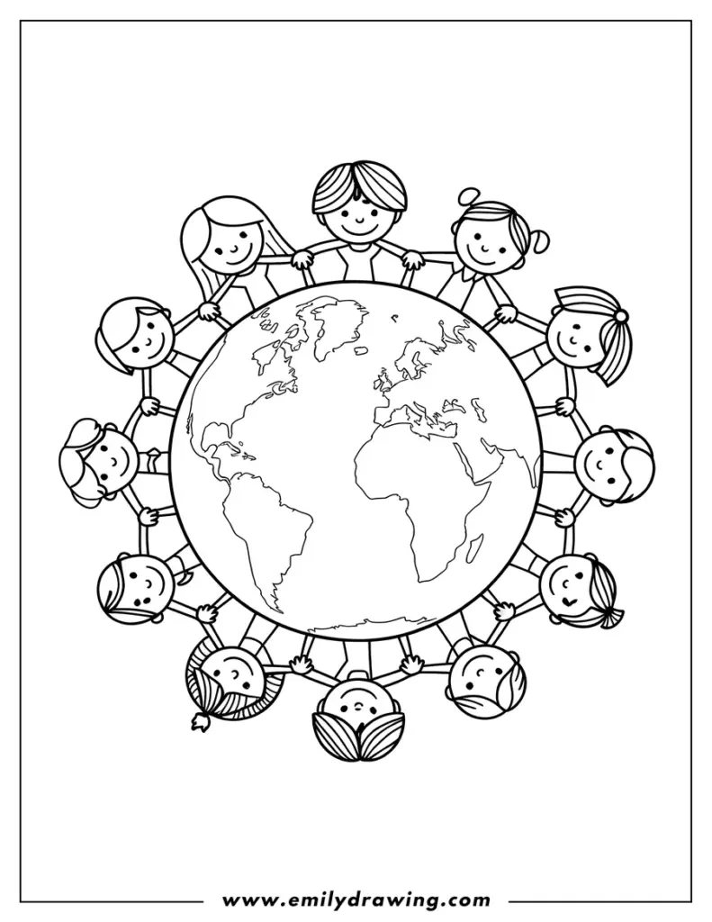 Children holding hands around the Earth globe illustration