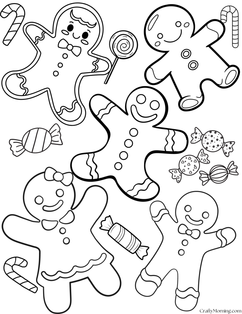 Christmas gingerbread men with assorted candy illustrations