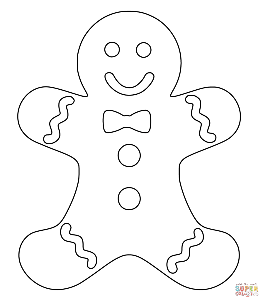 Outline drawing of a smiling gingerbread man