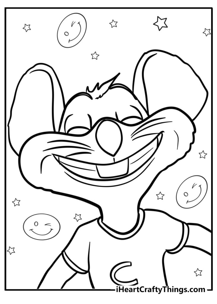 Smiling cartoon mouse face with stars around it