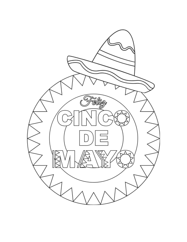 Cinco de Mayo coloring page with sombrero and text
