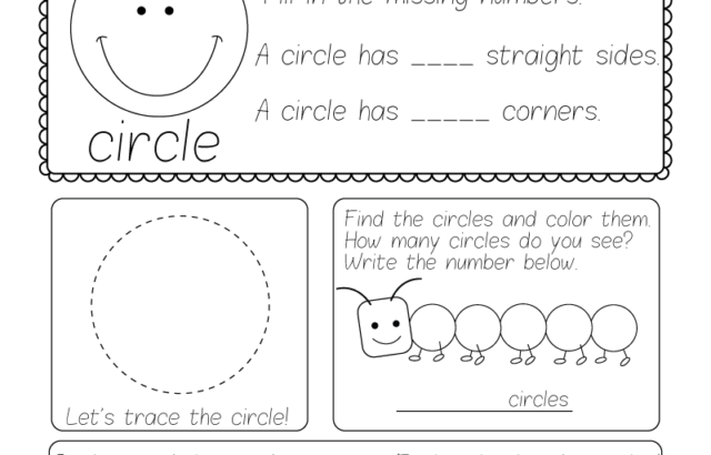 Printable circle worksheet with smiley circles and tracing exercises