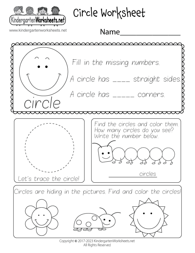 Printable circle worksheet with smiley circles and tracing exercises