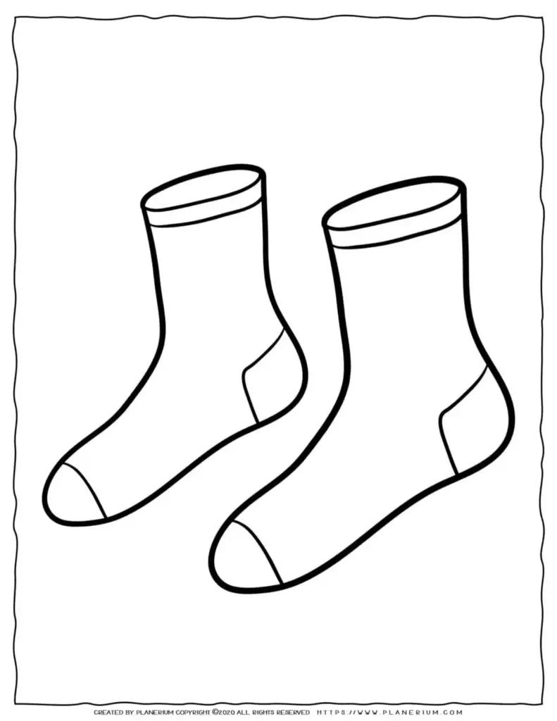 Black outline drawing of two socks on white background