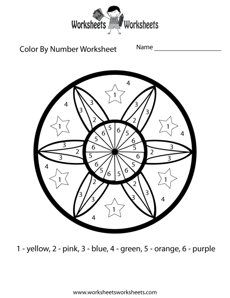 Color by number worksheet with flower inside circle
