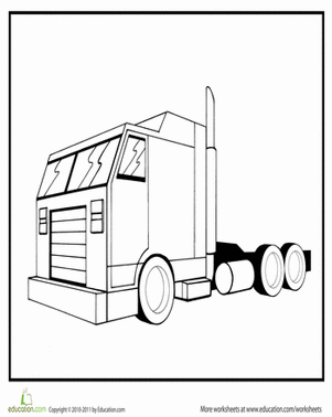 Black-and-white drawing of a semi truck cab, side view