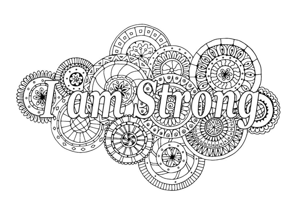 Decorative mandala circles with “I am Strong” text