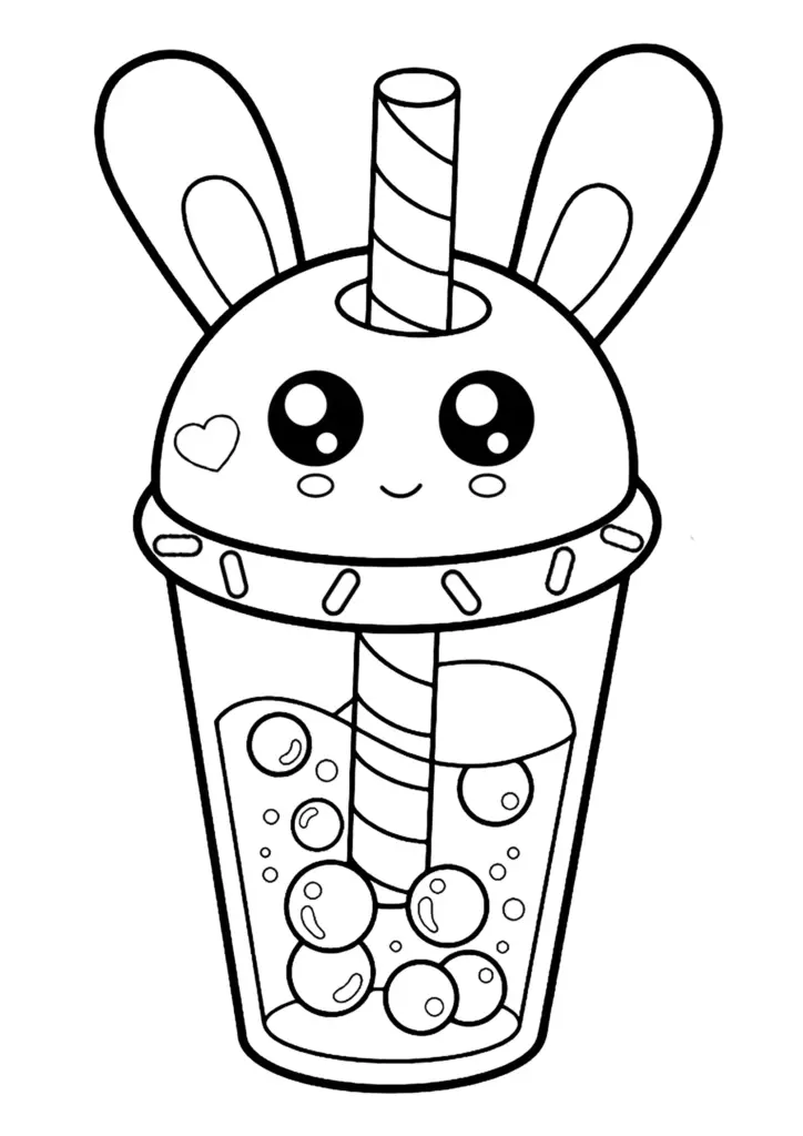 Cute bunny cup with straw and bubble tea