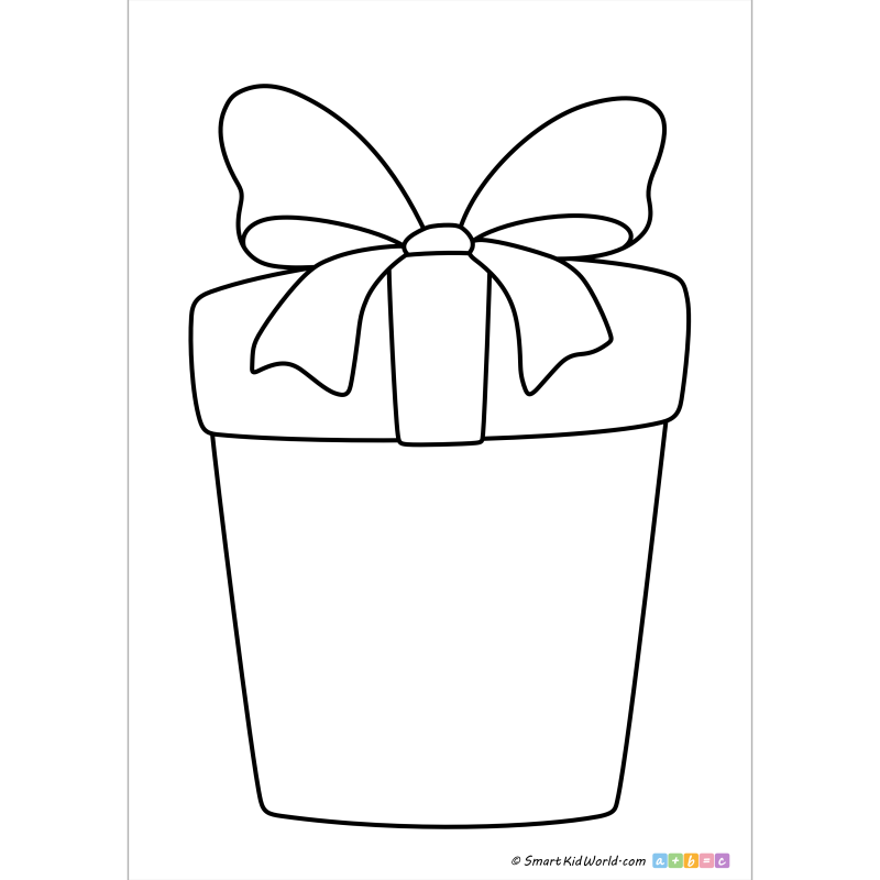 Outline drawing of a wrapped gift box with bow