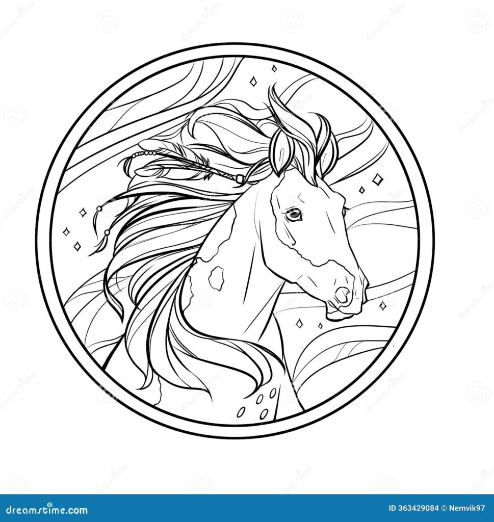 Black and white unicorn head inside circle frame