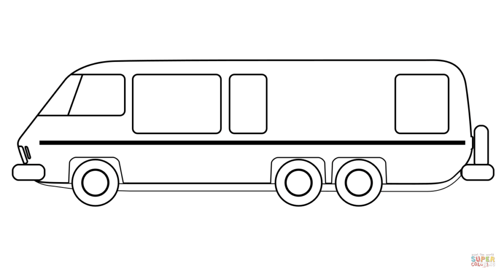 Black outline drawing of a three-axle motorhome side view