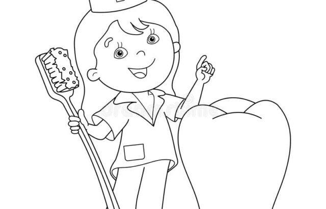 Cartoon nurse holding toothbrush beside large tooth