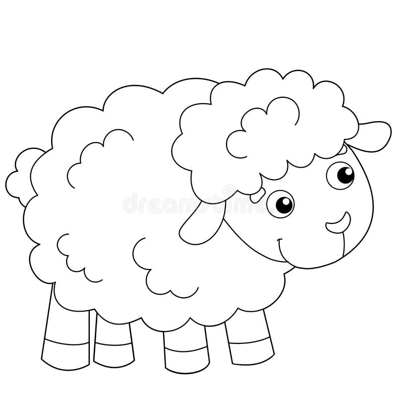 Cartoon lamb outlined on white background