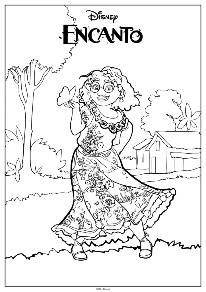 Disney Encanto coloring page of girl holding butterfly