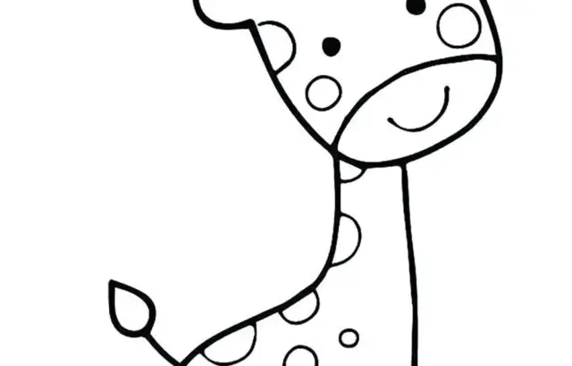 Cartoon giraffe outline drawing on white background